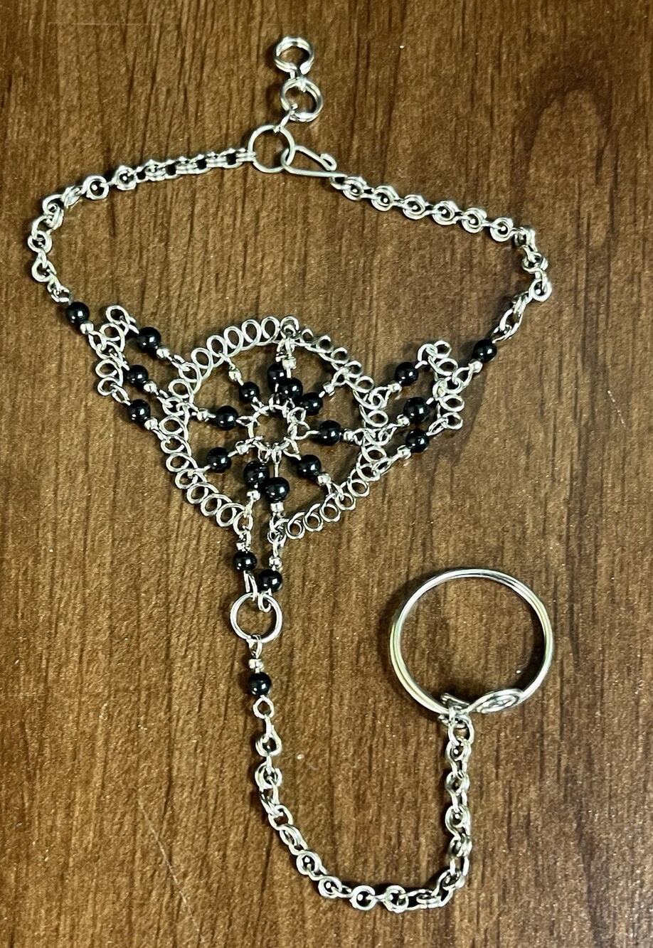 Black Beads and Alpaca Silver Slave Bracelet From Perú
